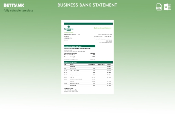 модерен стил Извод на цврста сметка на Commerce Bank Шаблон Word и PDF